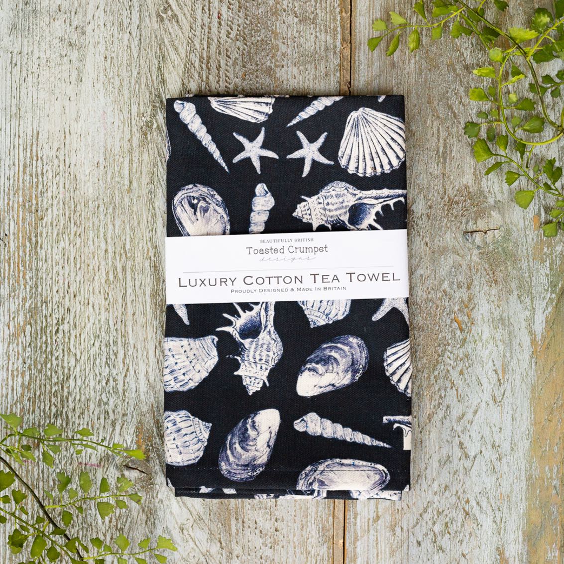 Inky Shells (Noir) Tea Towel