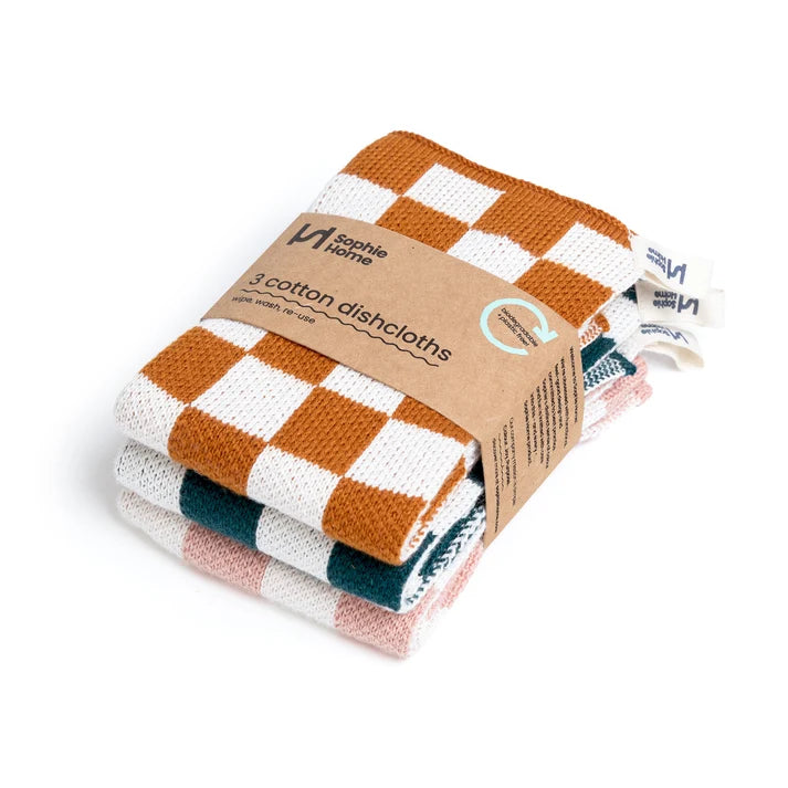 Pack of 3 Reusable Check Dishcloths - 4 designs