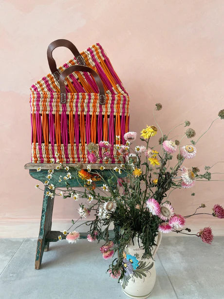 Decorative Reed Basket - Pink & Orange