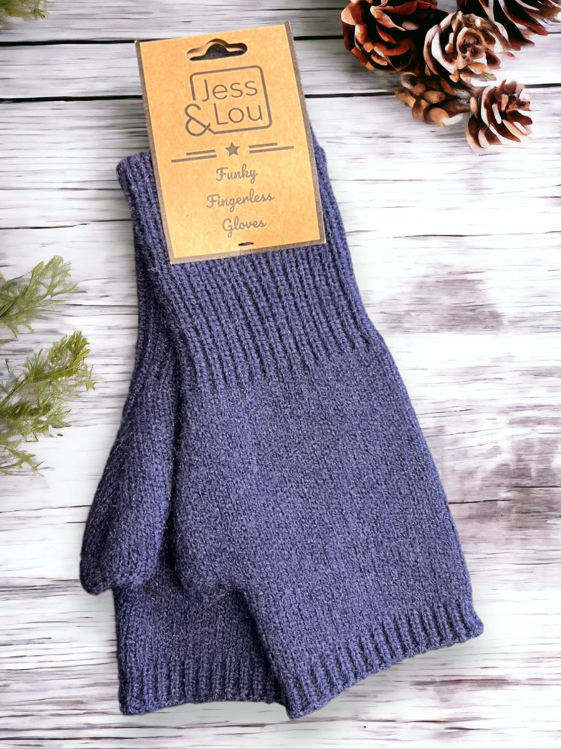 Cosy Plain Knit Fingerless Gloves/ Wrist Warmer - Navy & Green