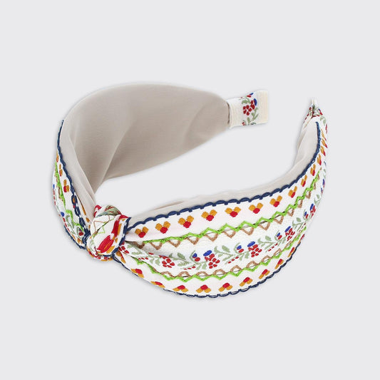 Winnie Embroidered Wide Headband - Cream