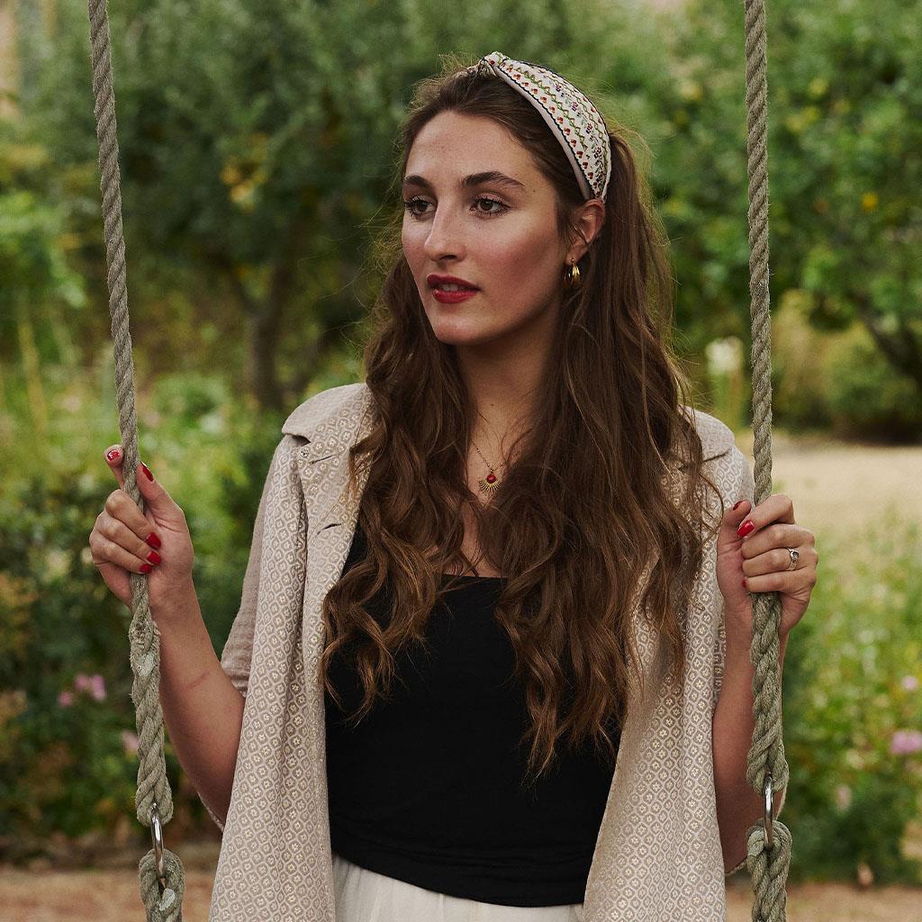Winnie Embroidered Wide Headband - Cream