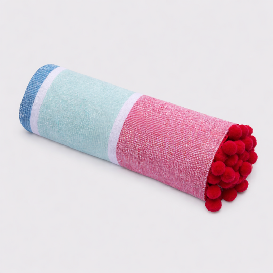Hammam Towel with Pom Pom Edge - Red Multi