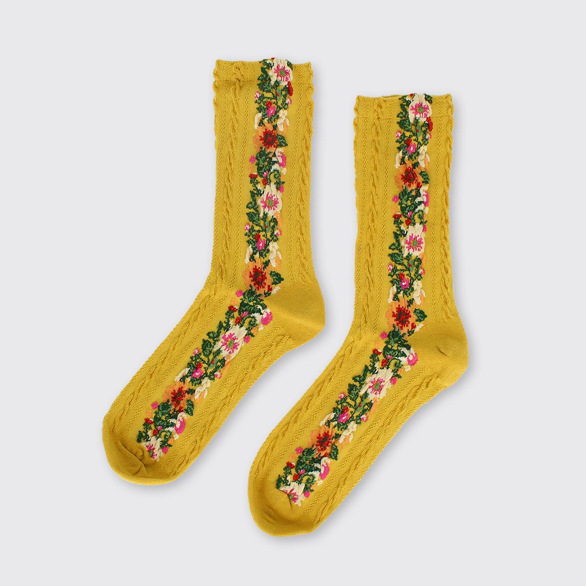 Floral Garland Socks Ochre