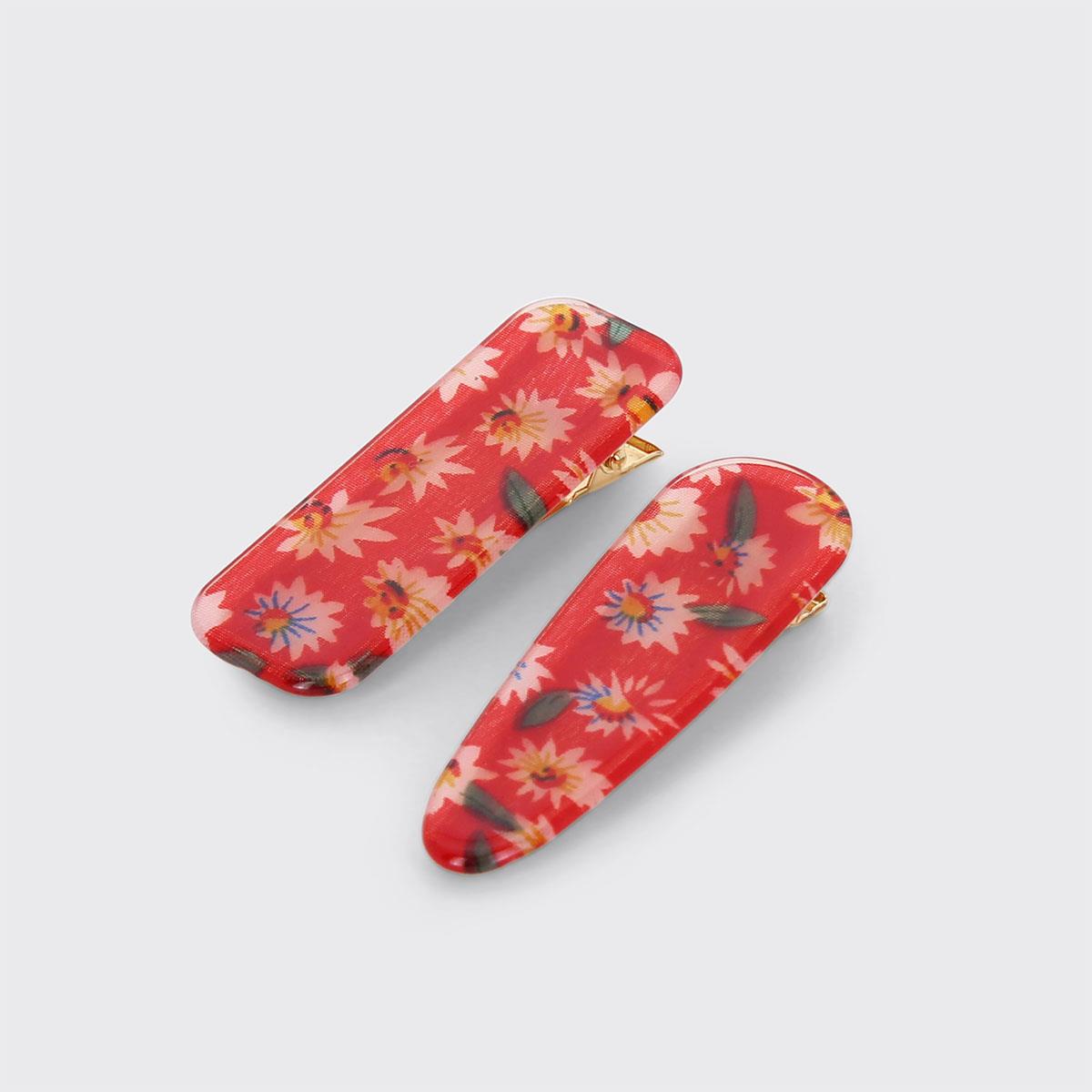 Daisy Floral Hair Clip - Red