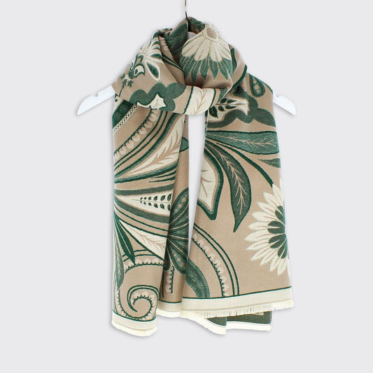 Connie Paisley Woven Scarf - Mocha Green