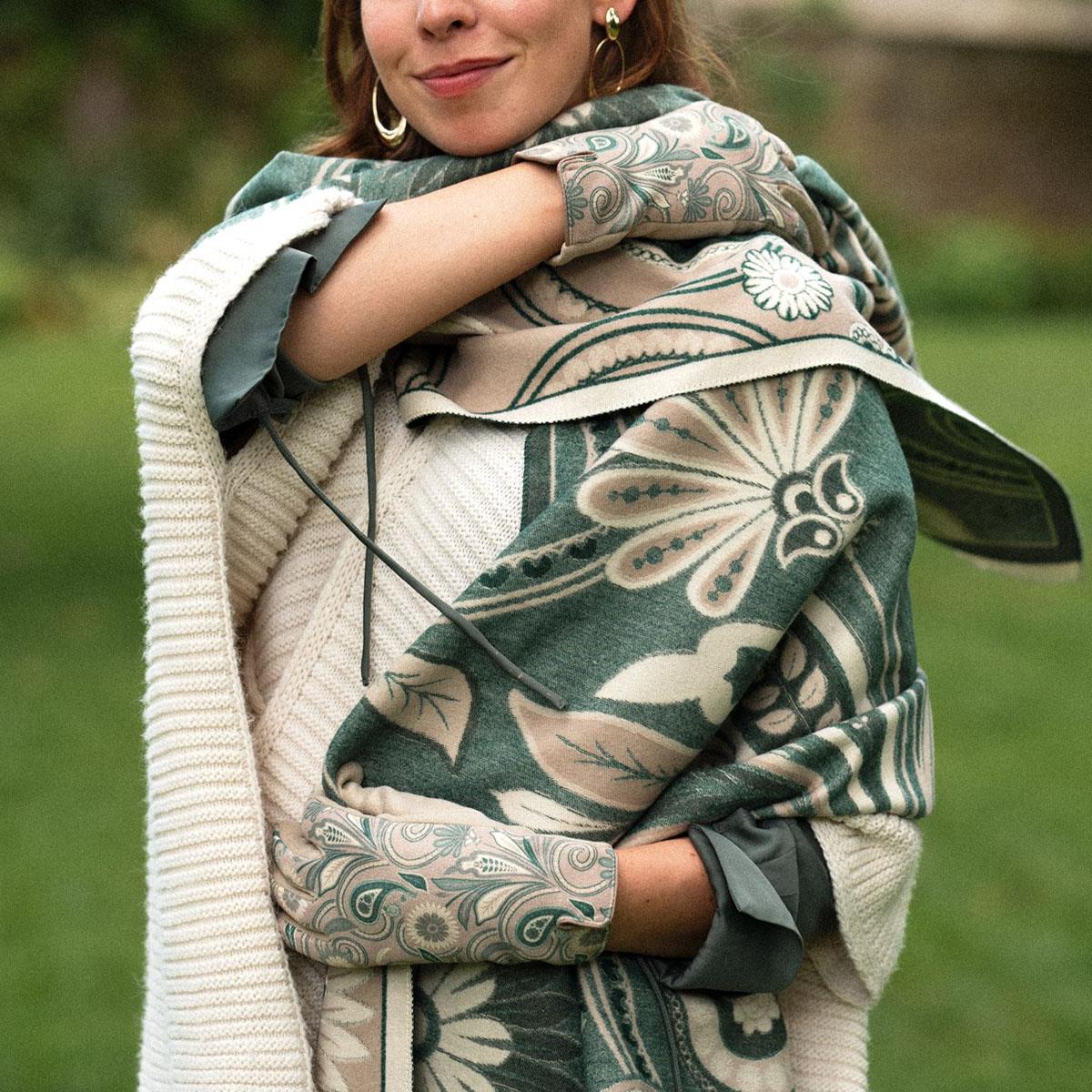 Connie Paisley Woven Scarf - Mocha Green