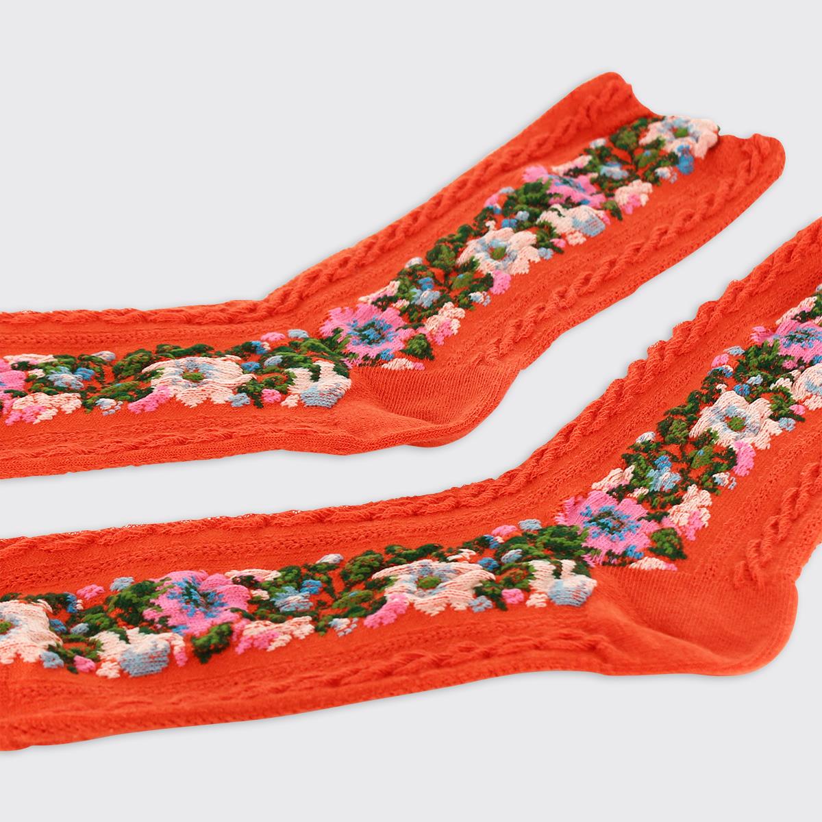 Floral Garland Socks Orange