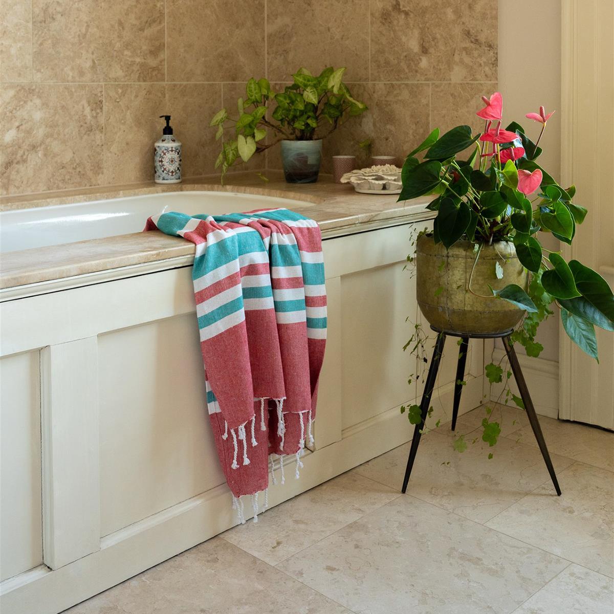 Hammam Striped Towel /Throw -Red/Green