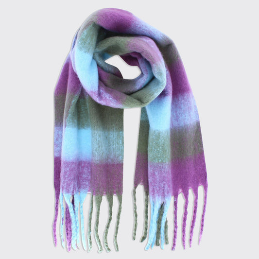Yasmin Check Tassel Scarf - Forest Green / Purple