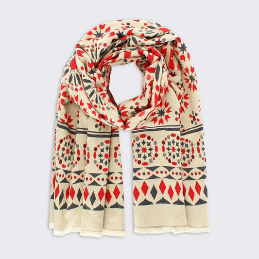 Octavia Woven Scarf - Mocha / Red