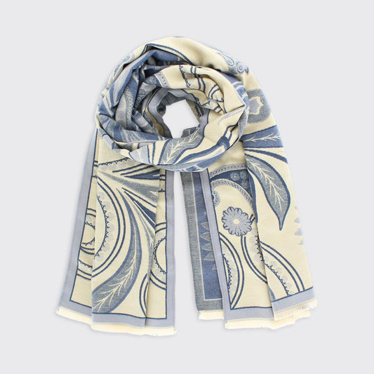 Connie Paisley Woven Scarf - Cream / Blue