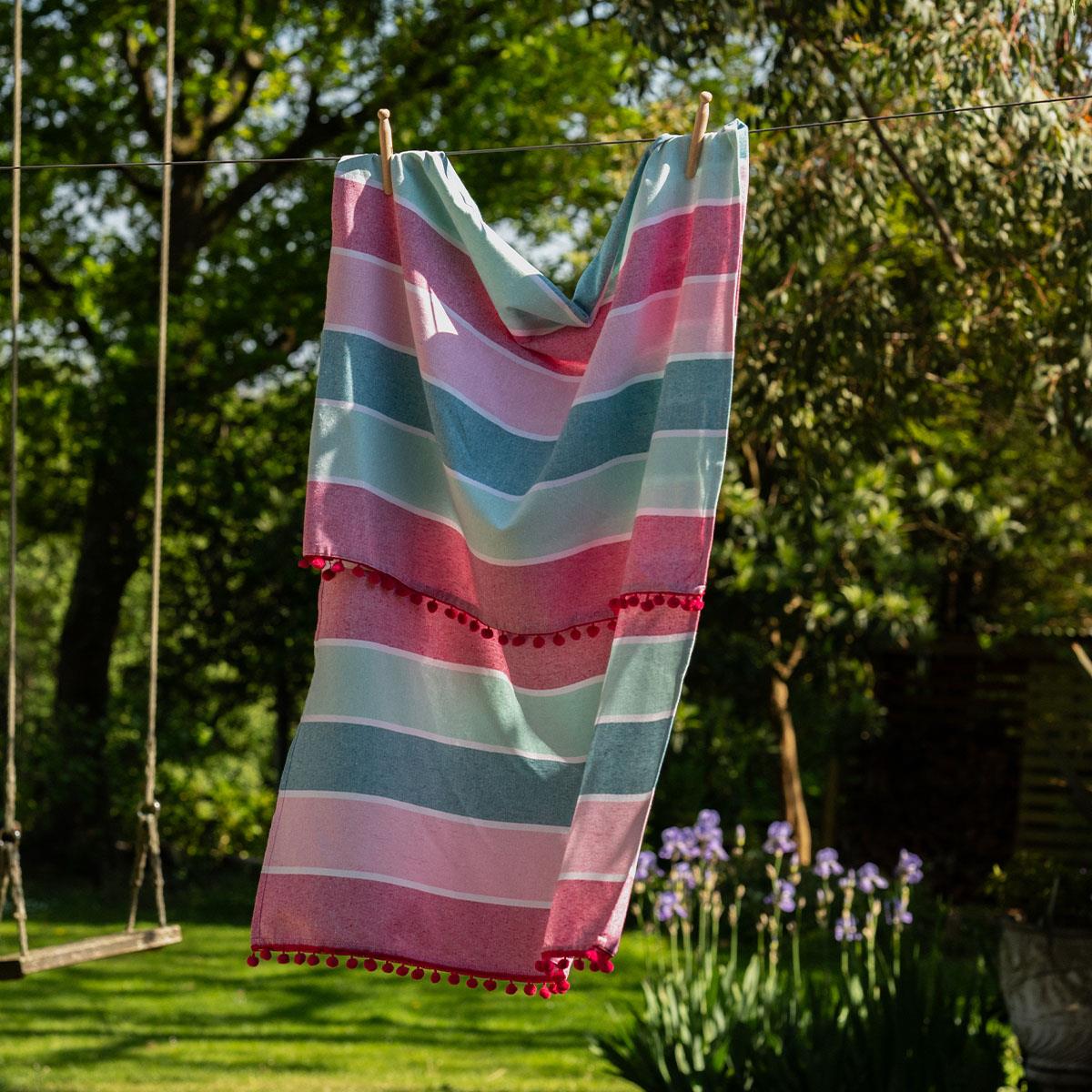 Hammam Towel with Pom Pom Edge - Red Multi