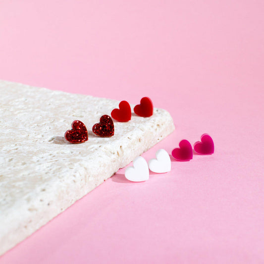 Red Glitter Heart Stud Earrings