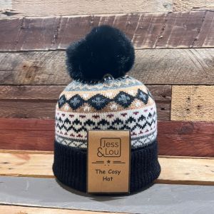 Black Nordic Cosy Bobble Hat