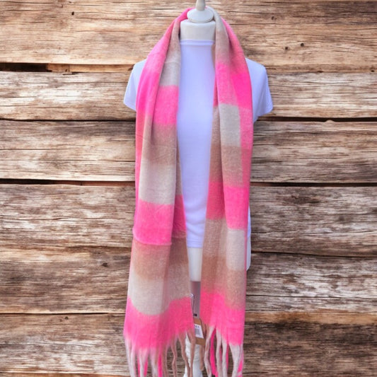 Pink Colour Block Super Soft Checked Scarf