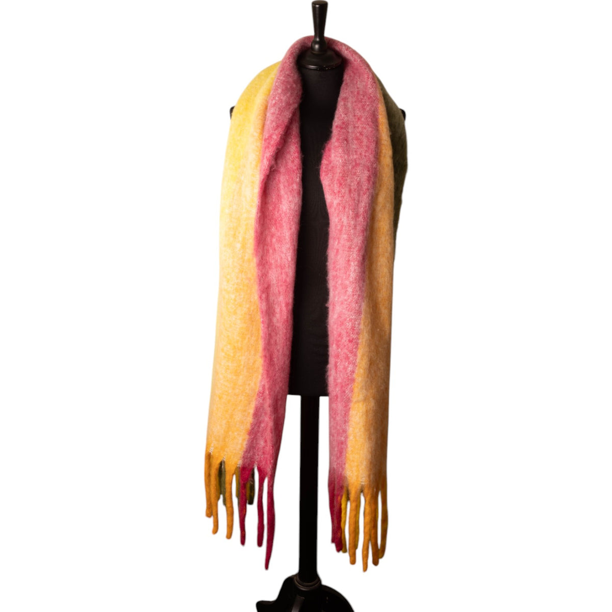 Pink, Orange, Yellow and Green Striped Chunky Winter Scarf