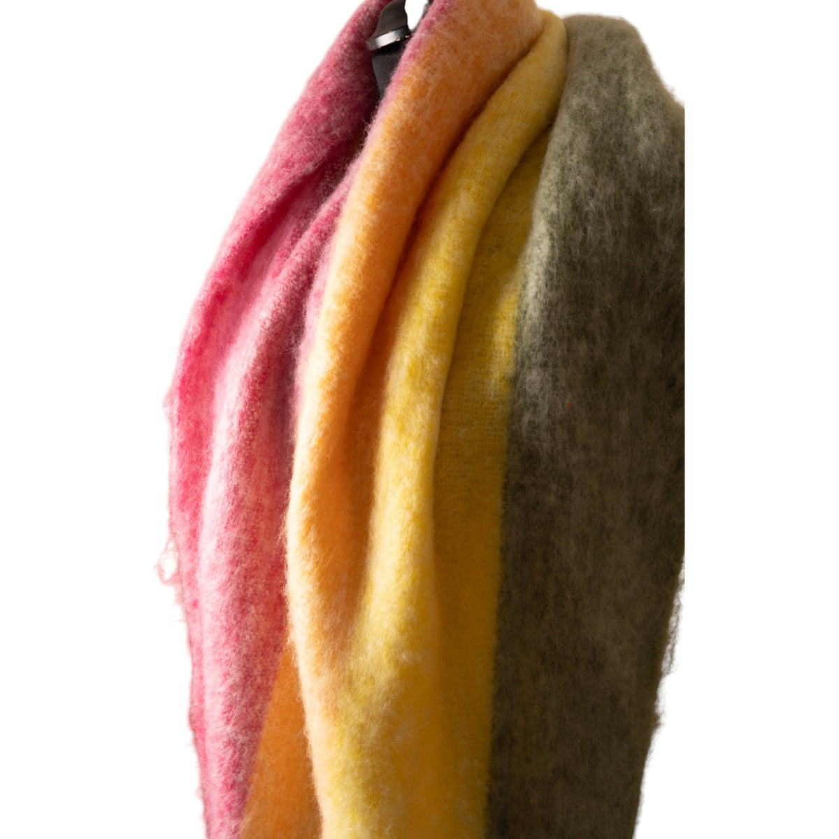 Pink, Orange, Yellow and Green Striped Chunky Winter Scarf