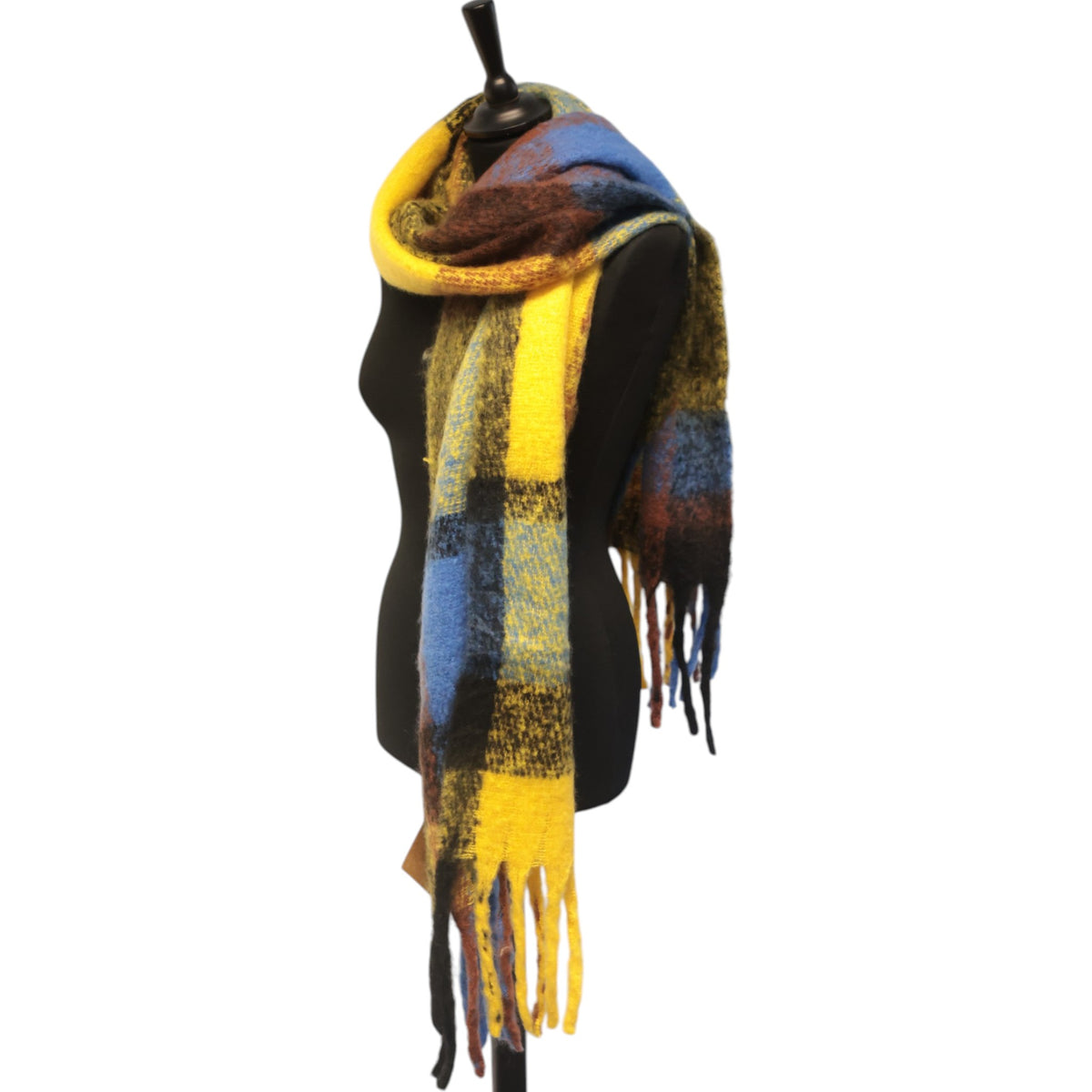 Mustard & Blue Checked Chunky Winter Scarf