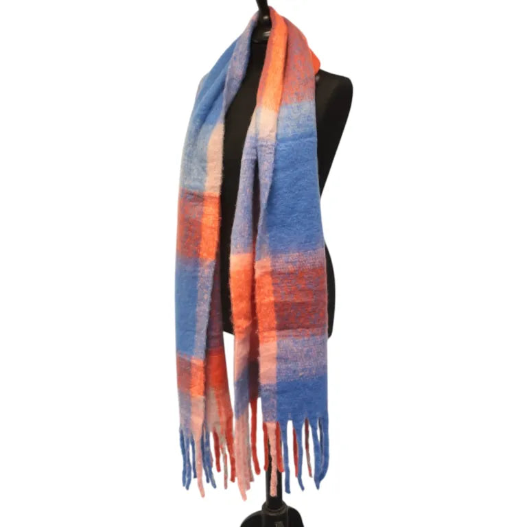 Red & Blue Checked Chunky Winter Scarf