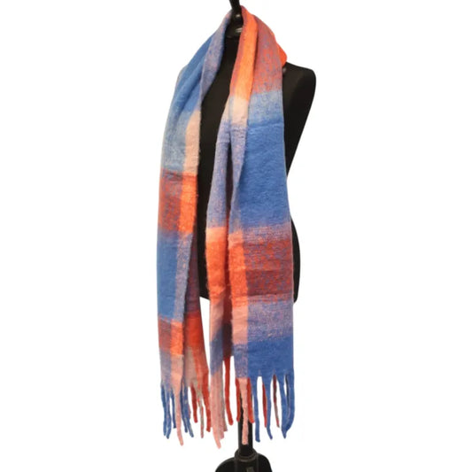 Red & Blue Checked Chunky Winter Scarf