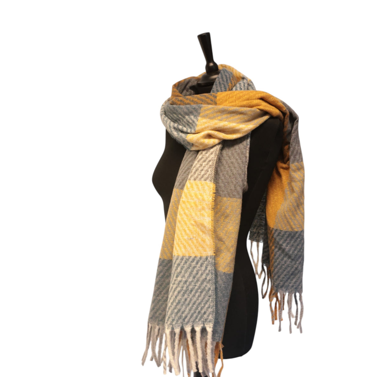 Denim & Rust Checked Winter Scarf