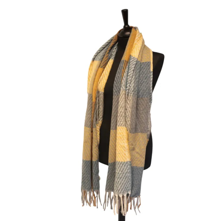 Denim & Rust Checked Winter Scarf