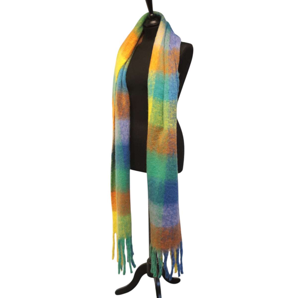Blue’s, Greens & Yellow Check Chunky Winter Scarf