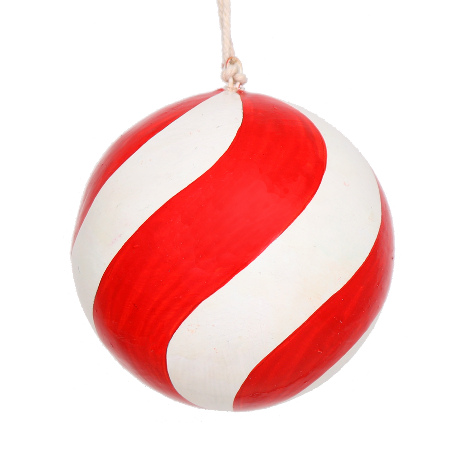 Swirl Red & Natural Papier Mâché Bauble