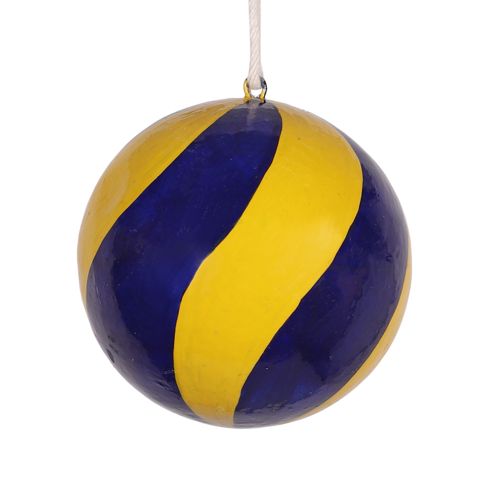 Swirl Navy & Yellow Papier Mâché Bauble