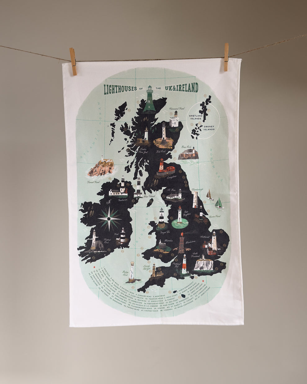 Lighthouses of the United Kingdom Tea Towel