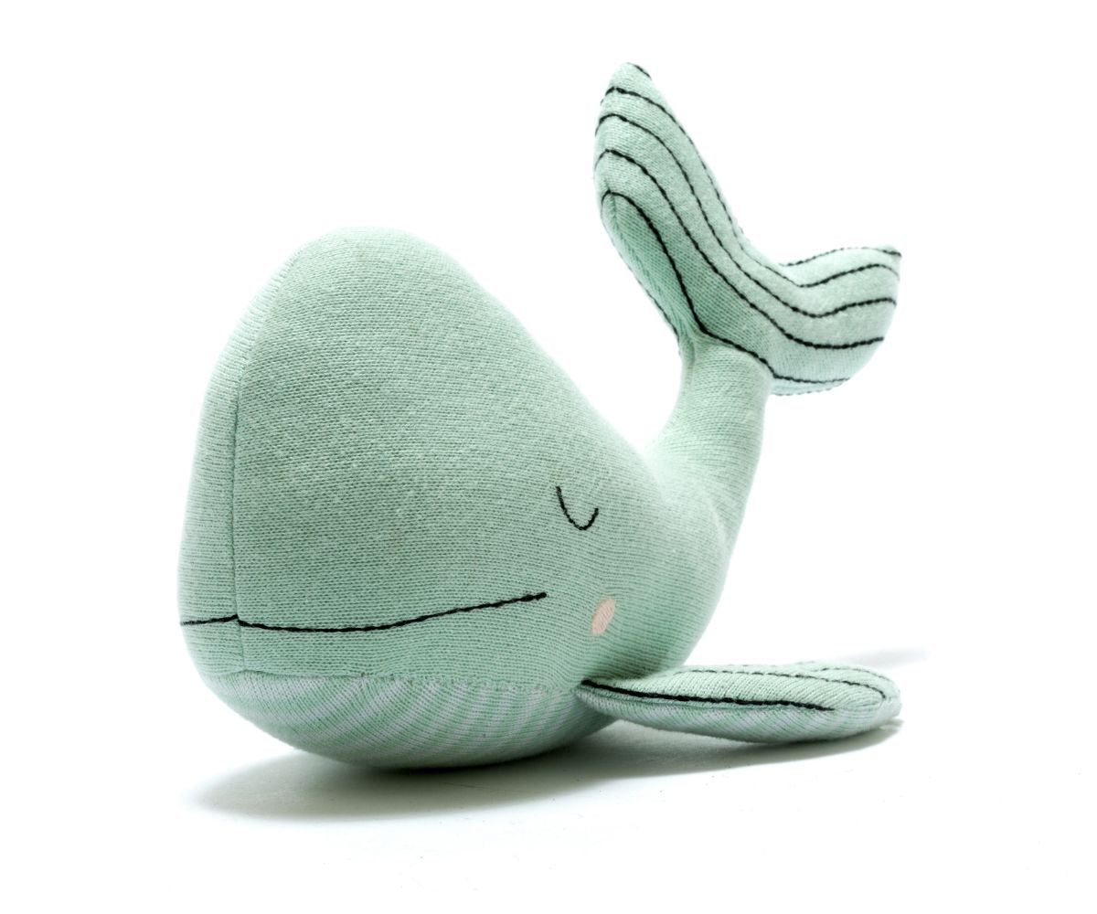 Organic Cotton Sea Green Whale Plush Toy - eyes closed