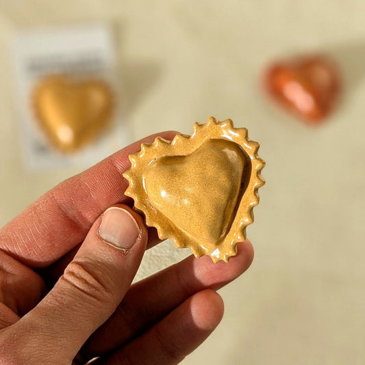 Heart Shaped Ravioli Ceramic Pasta Fridge Magnet in Plain Glaze