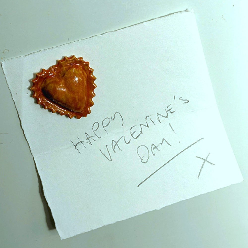 Heart Shaped Ravioli Ceramic Pasta Fridge Magnet in Tomato Sugo Glaze