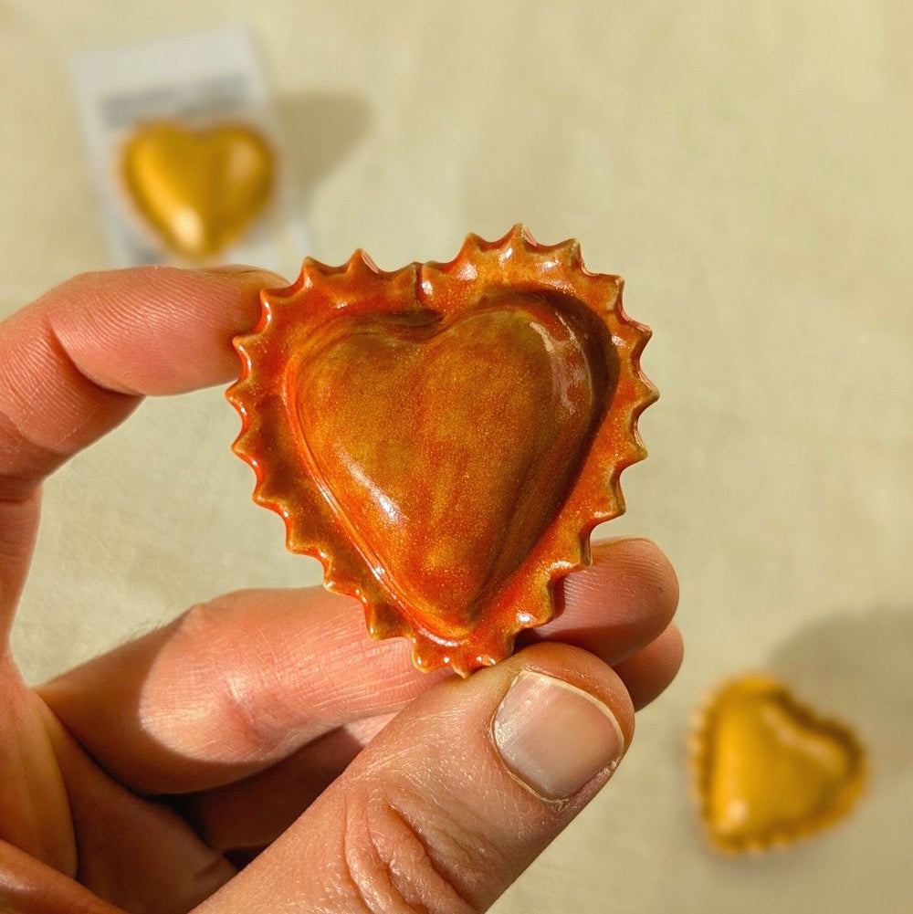Heart Shaped Ravioli Ceramic Pasta Fridge Magnet in Tomato Sugo Glaze