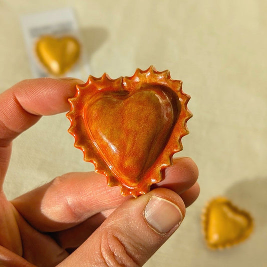 Heart Shaped Ravioli Ceramic Pasta Fridge Magnet in Tomato Sugo Glaze