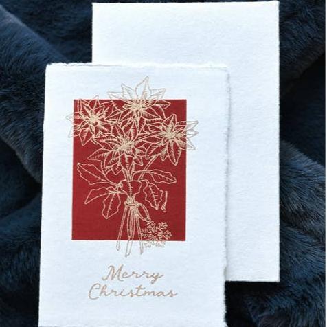 Deckle Edge Cotton Christmas Card - Poinsettia Scarlet