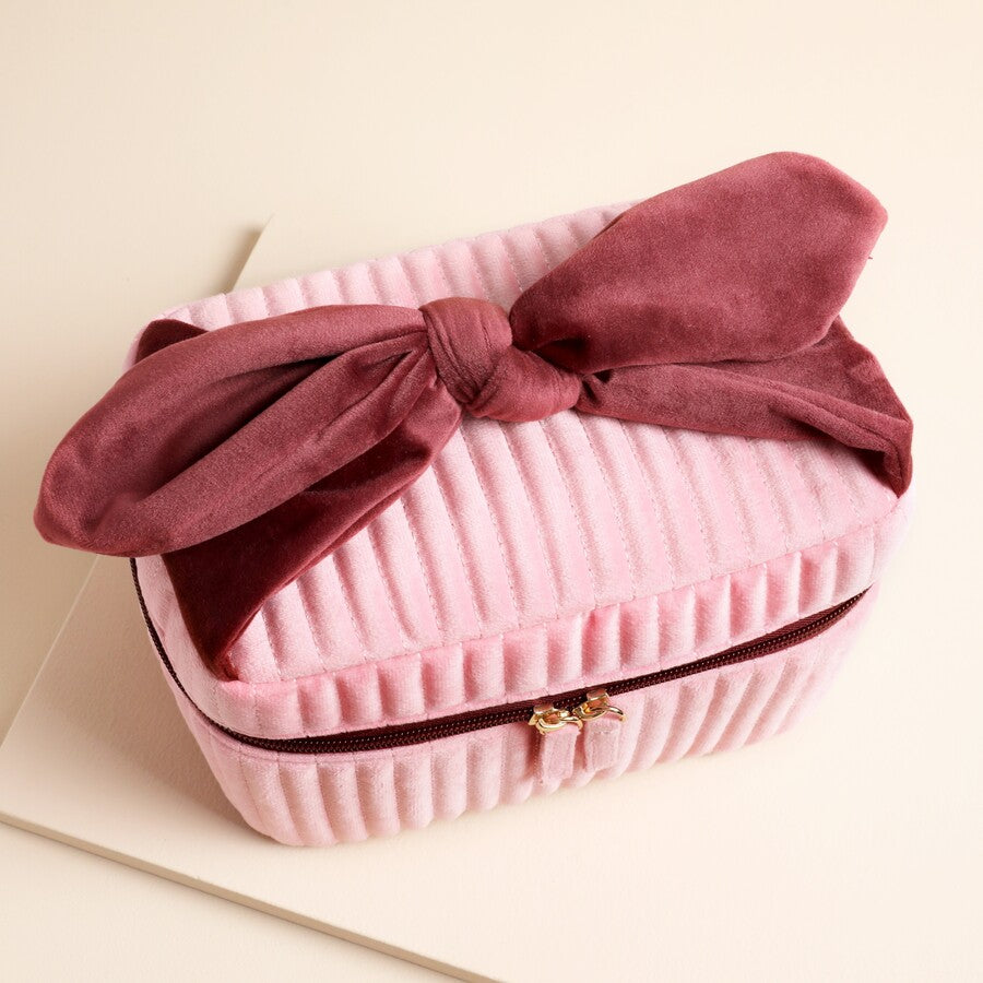Pale Pink Velvet Makeup Bag