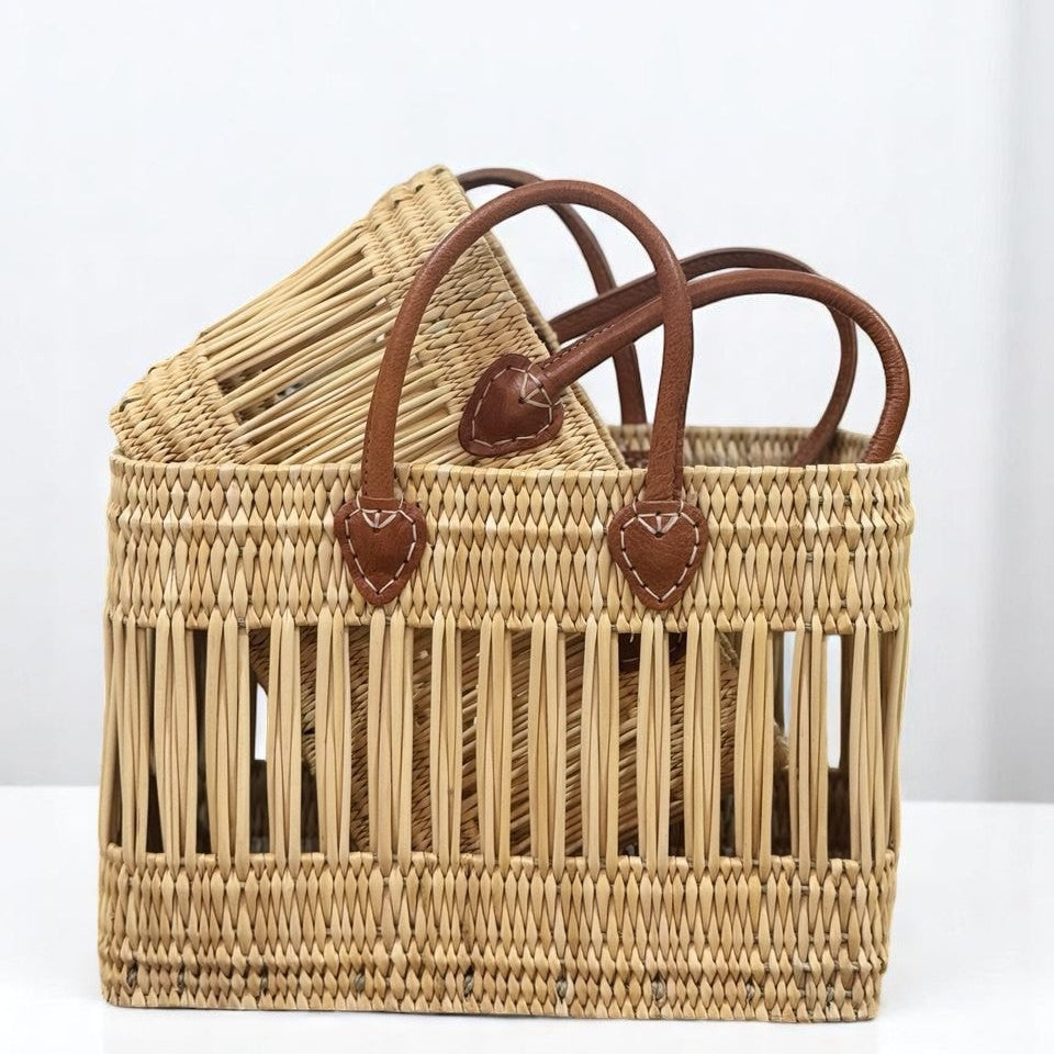 Natural Straw Tote with Leather Handles