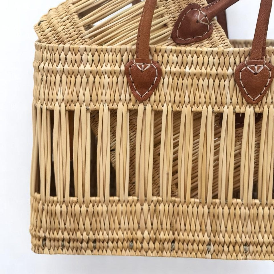 Natural Straw Tote with Leather Handles