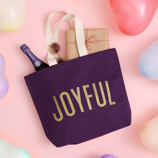 Joyful - Plum Canvas Tote Bag