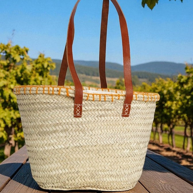 Embroidered Oranges straw tote bag