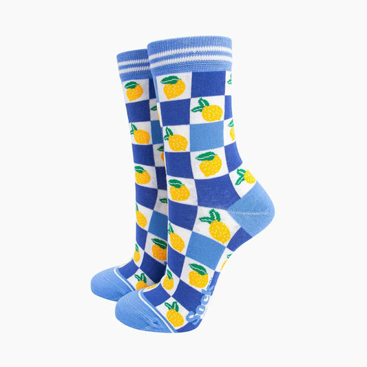 Lemon Checkerboard Bamboo Socks