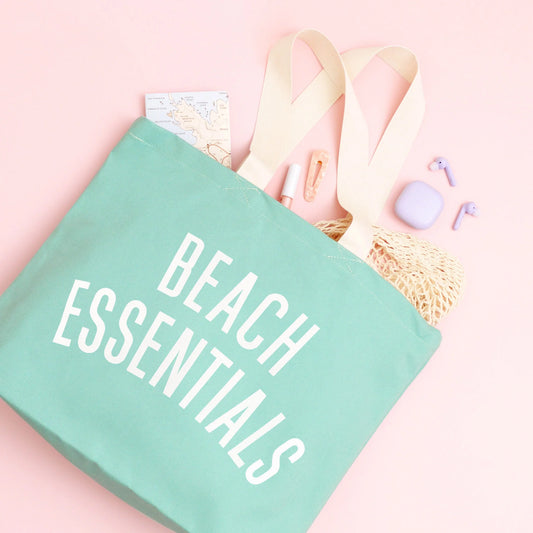 Beach Essentials Canvas Tote Bag- Sea Glass