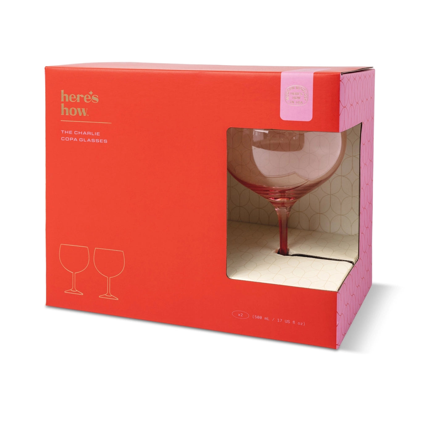 Pink and Red Wine Glasses - Set of 2