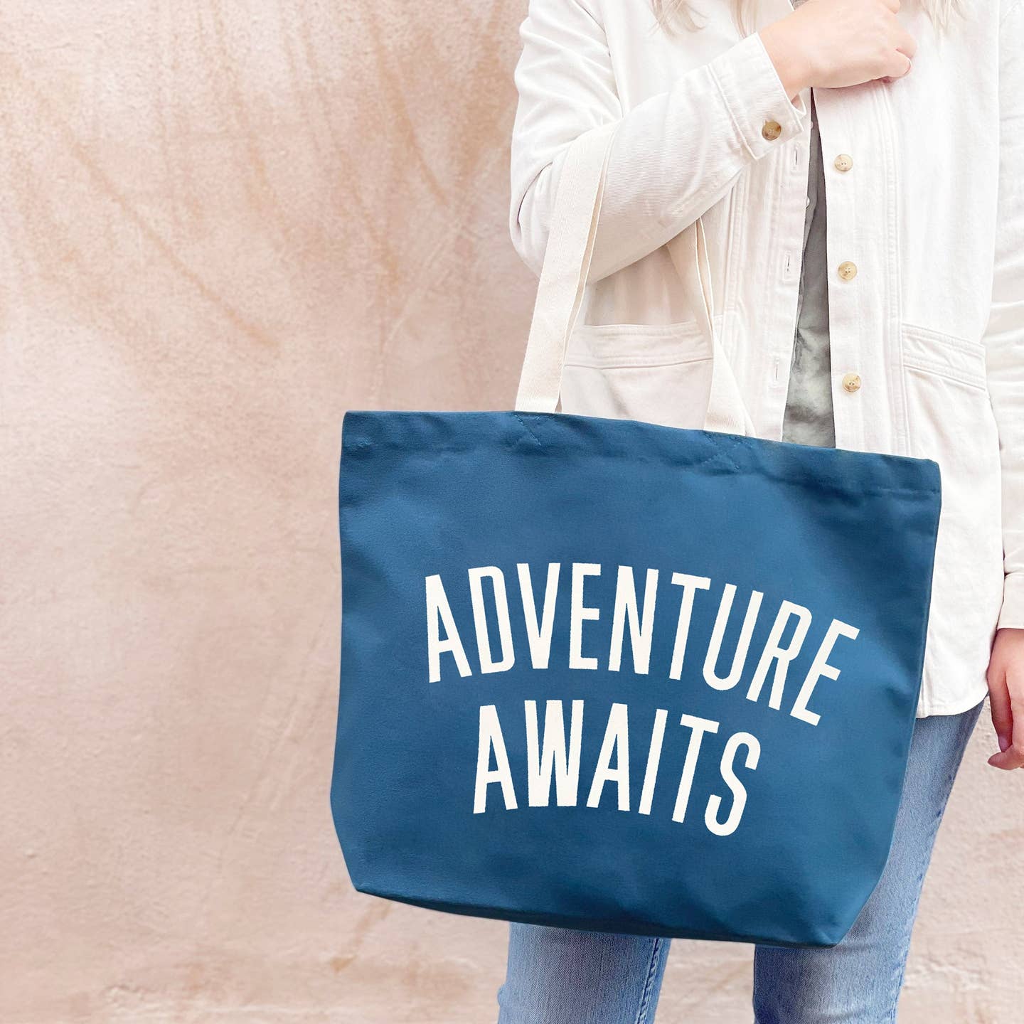 Adventure Awaits Canvas Tote Bag - Ocean Blue