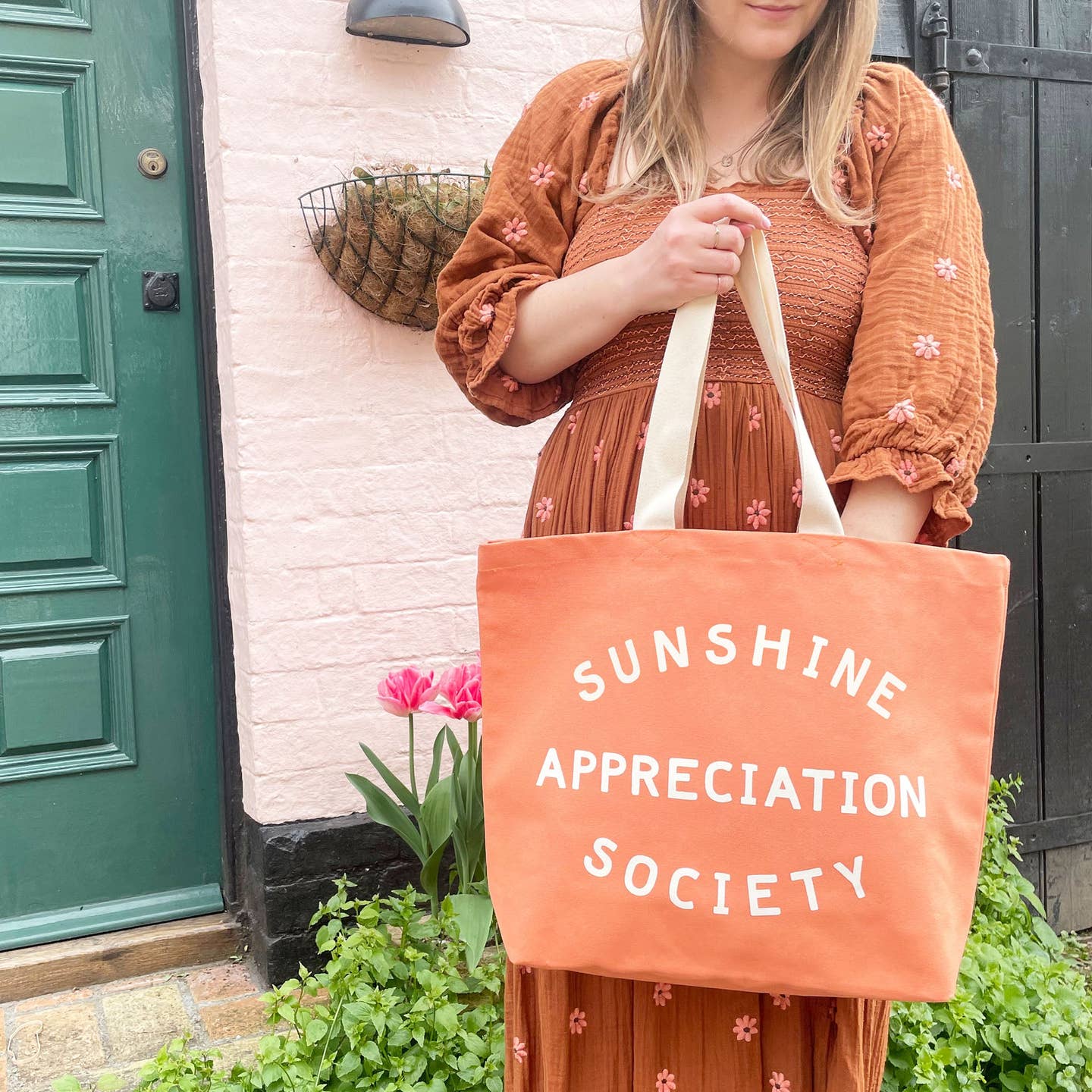 Sunshine Appreciation Society Canvas Tote Bag - Peach