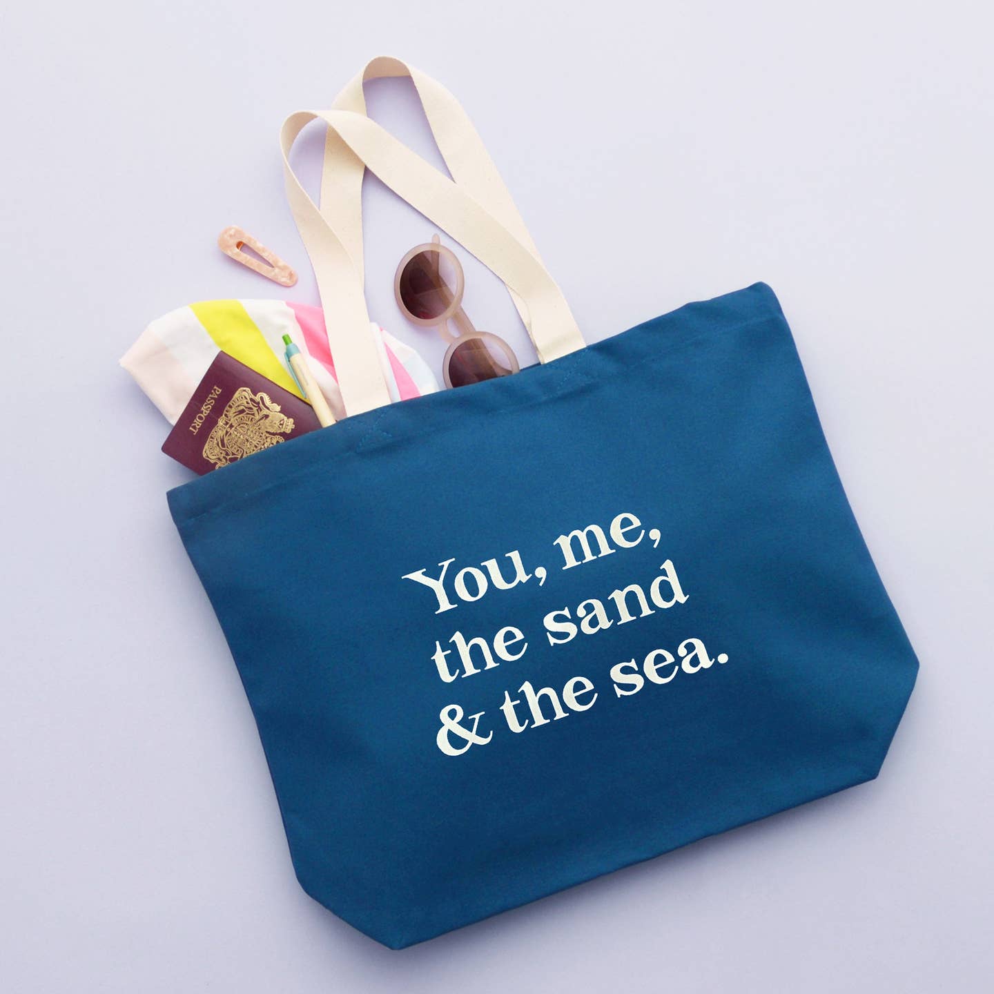 You, Me, the Sand & the Sea Canvas Tote Bag - Ocean Blue