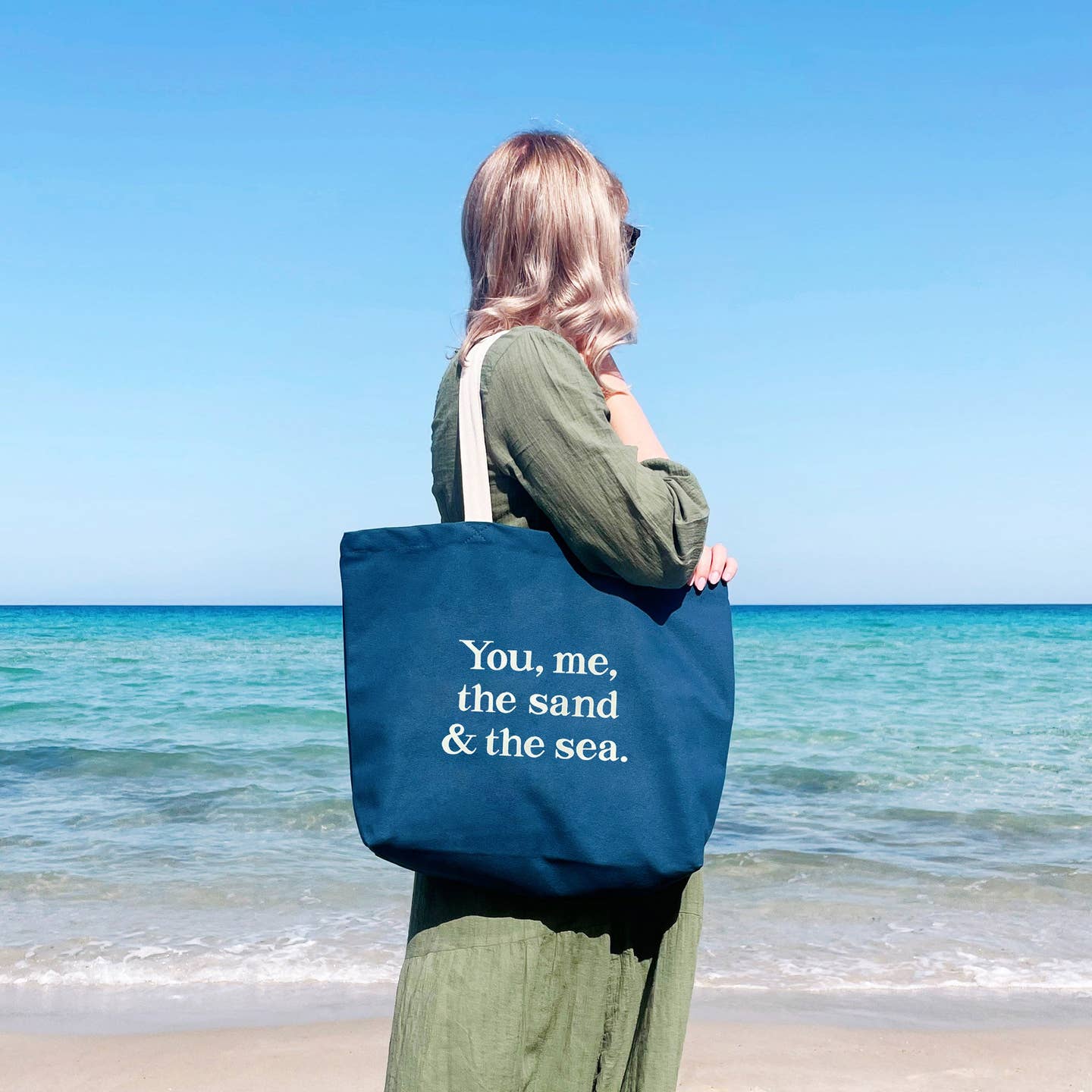 You, Me, the Sand & the Sea Canvas Tote Bag - Ocean Blue