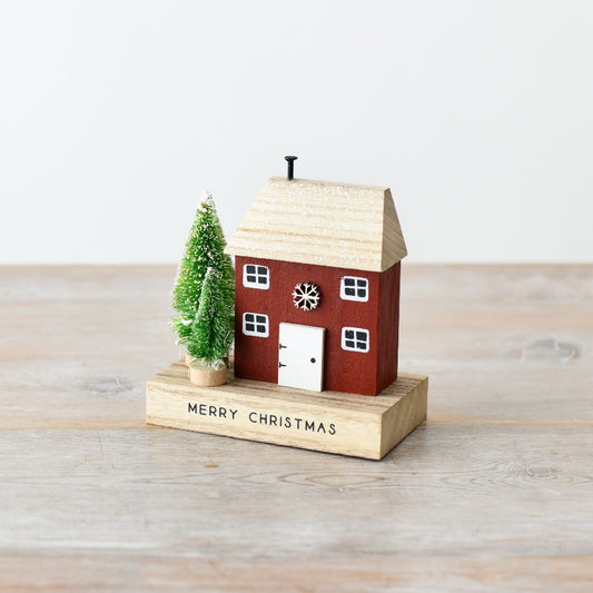 Red Wooden House Block with Snowflake